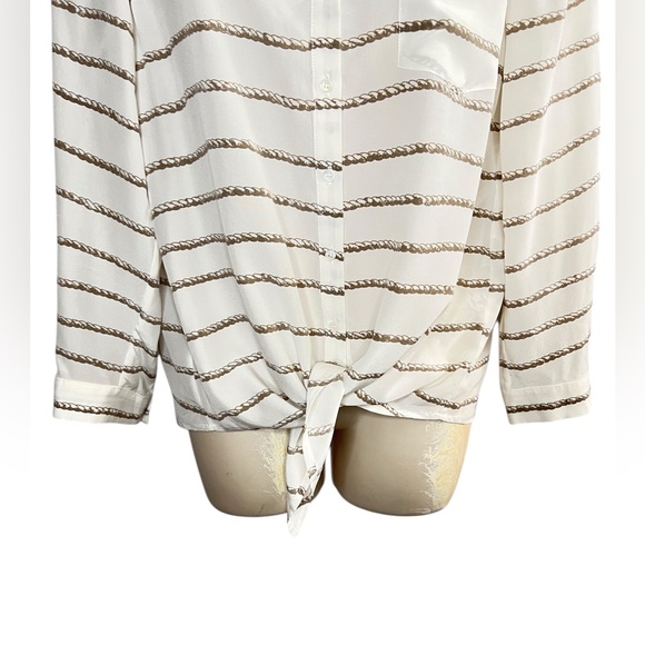 Joie Silk Tie-Front Shirt Rope Print Roll-Up Sleeves Size S - Picture 5 of 13